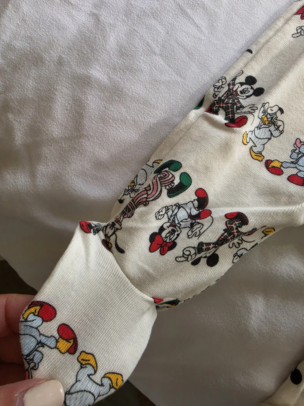 Old Navy Cream Mickey & Friends Zip Footed One-Piece